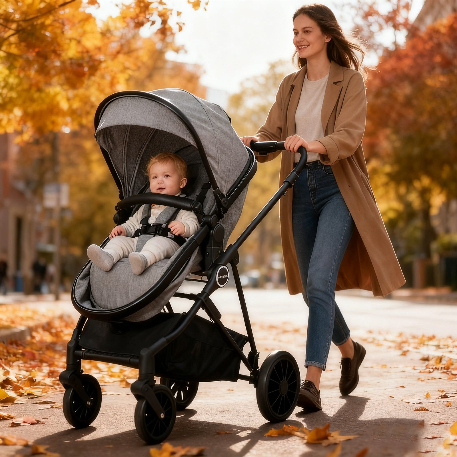 Carriola de Bebé Convertible 5 en 1 Plegable con Asiento Reversible y Amortiguación Premium