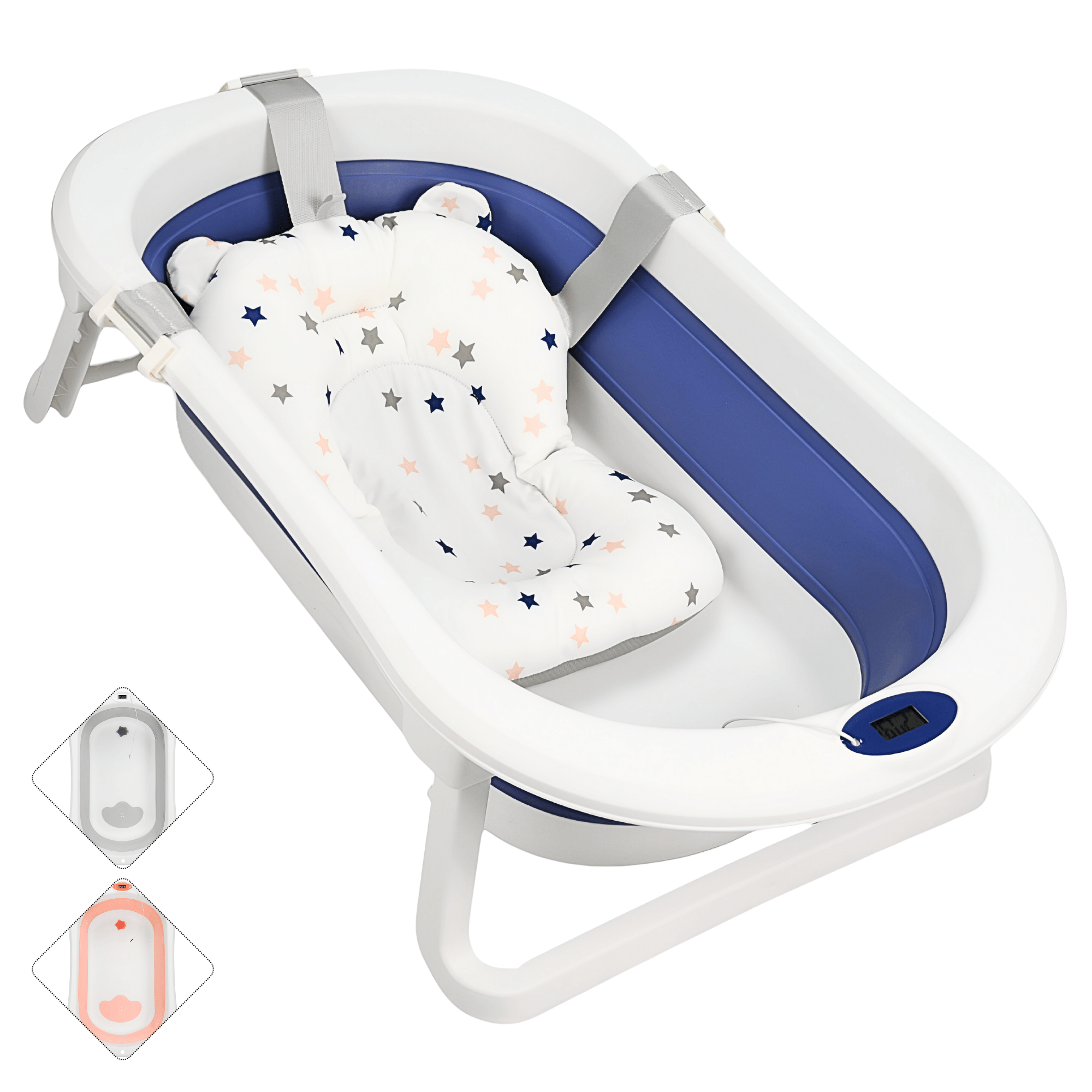 Bañera Plegable Portátil con Termómetro Integrado y Cojín (0-12 Meses)