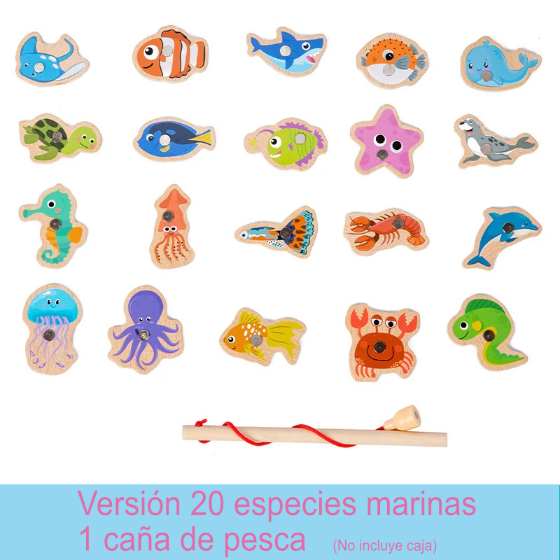 Juego de Pesca Magnética de Madera Montessori | Aprendizaje de Vida Marina