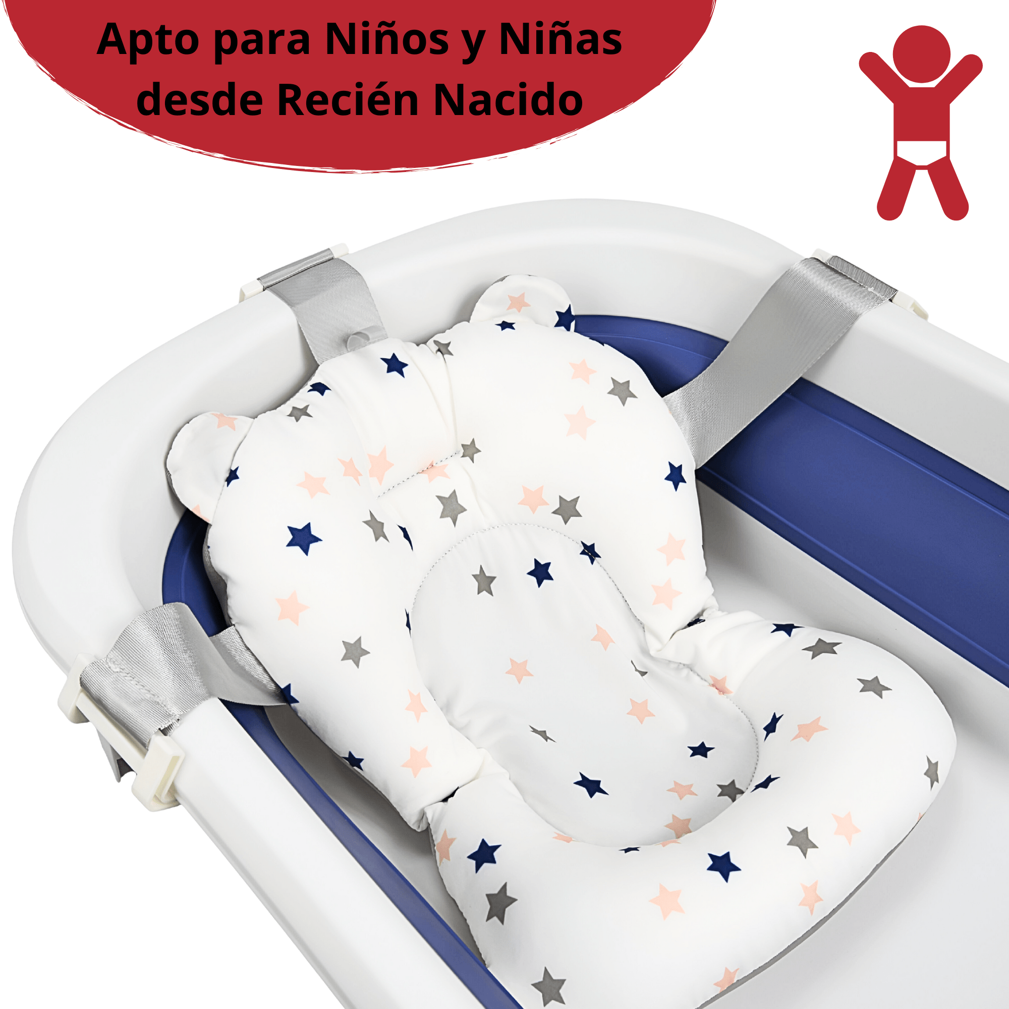 Bañera Plegable Portátil con Termómetro Integrado y Cojín (0-12 Meses)