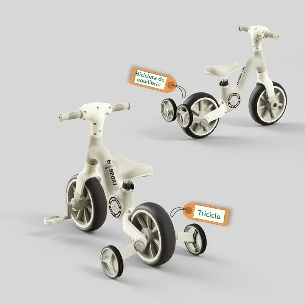 Bicicleta de Equilibrio y Triciclo 2 en 1 Multifuncional (Con Luces y Música)