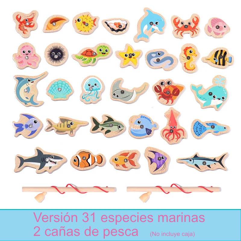 Juego de Pesca Magnética de Madera Montessori | Aprendizaje de Vida Marina