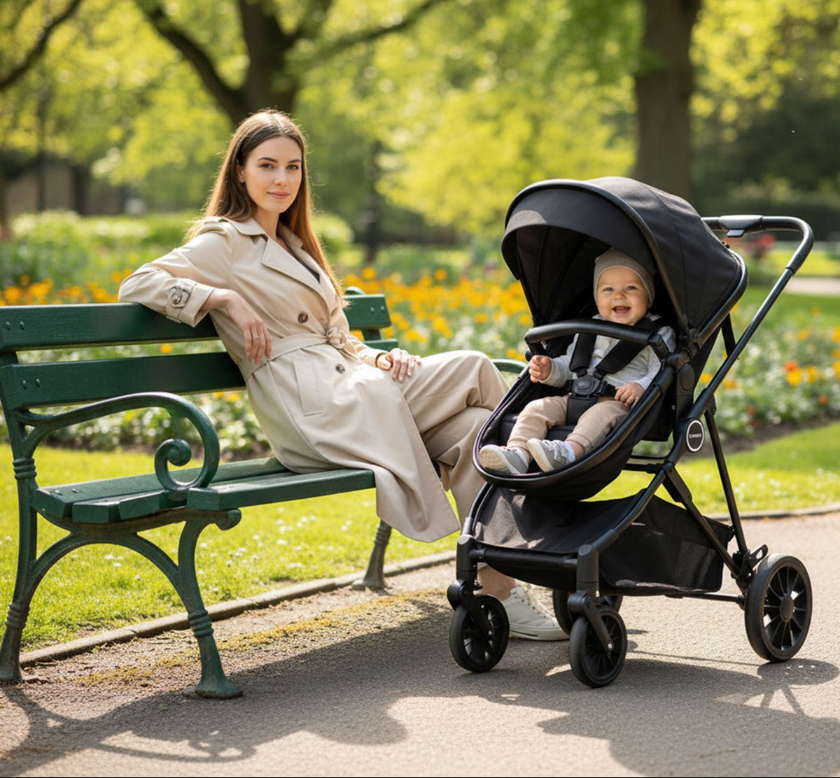 Carriola de Bebé Convertible 5 en 1 Plegable con Asiento Reversible y Amortiguación Premium