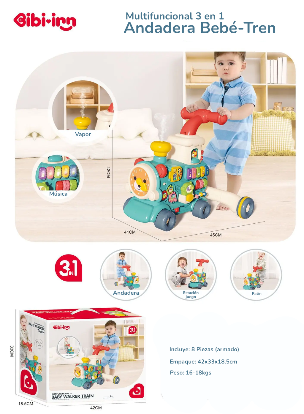 Andadera bebé Tren de Actividades Montessori y Centro de Aprendizaje Temprano – Primeros Pasos y Diversión Educativa