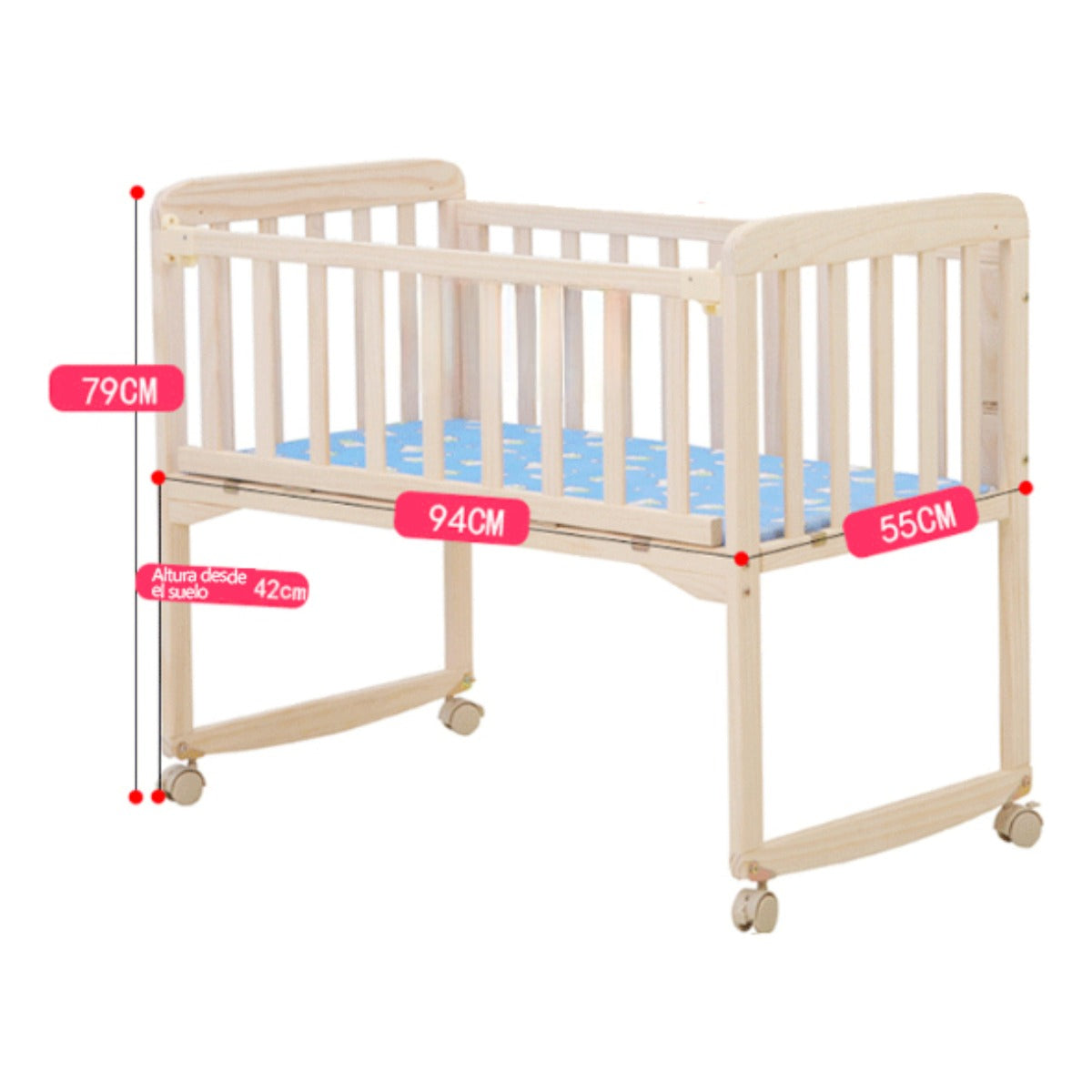 Cuna Multifuncional de Madera de Pino Importado (5 en 1) – Colecho y Escritorio