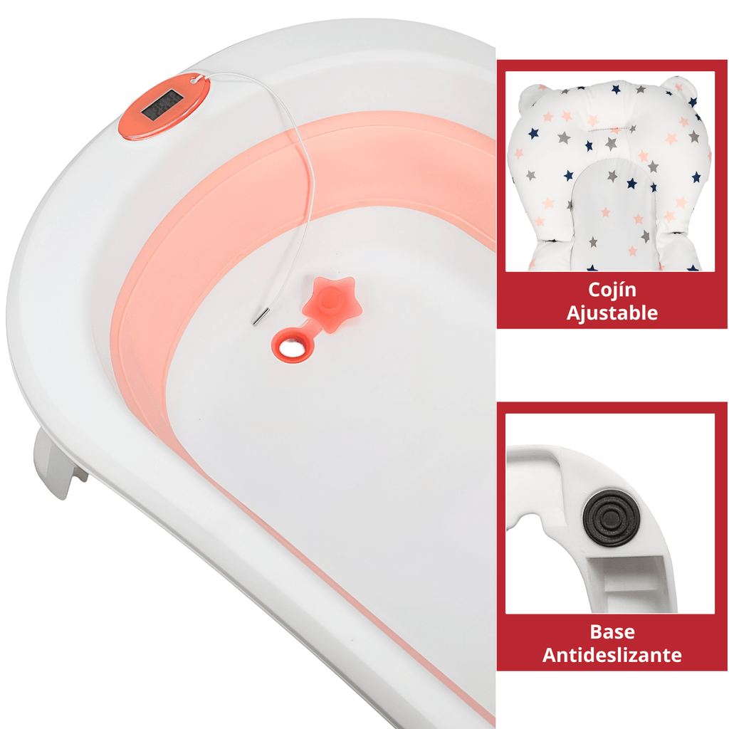 Bañera Plegable Portátil con Termómetro Integrado y Cojín (0-12 Meses)