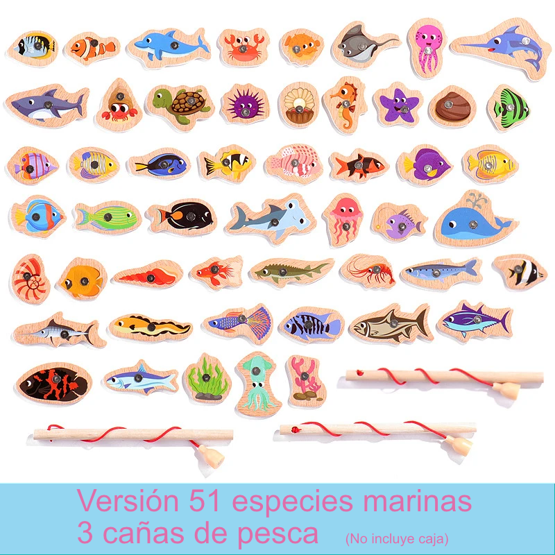 Juego de Pesca Magnética de Madera Montessori | Aprendizaje de Vida Marina