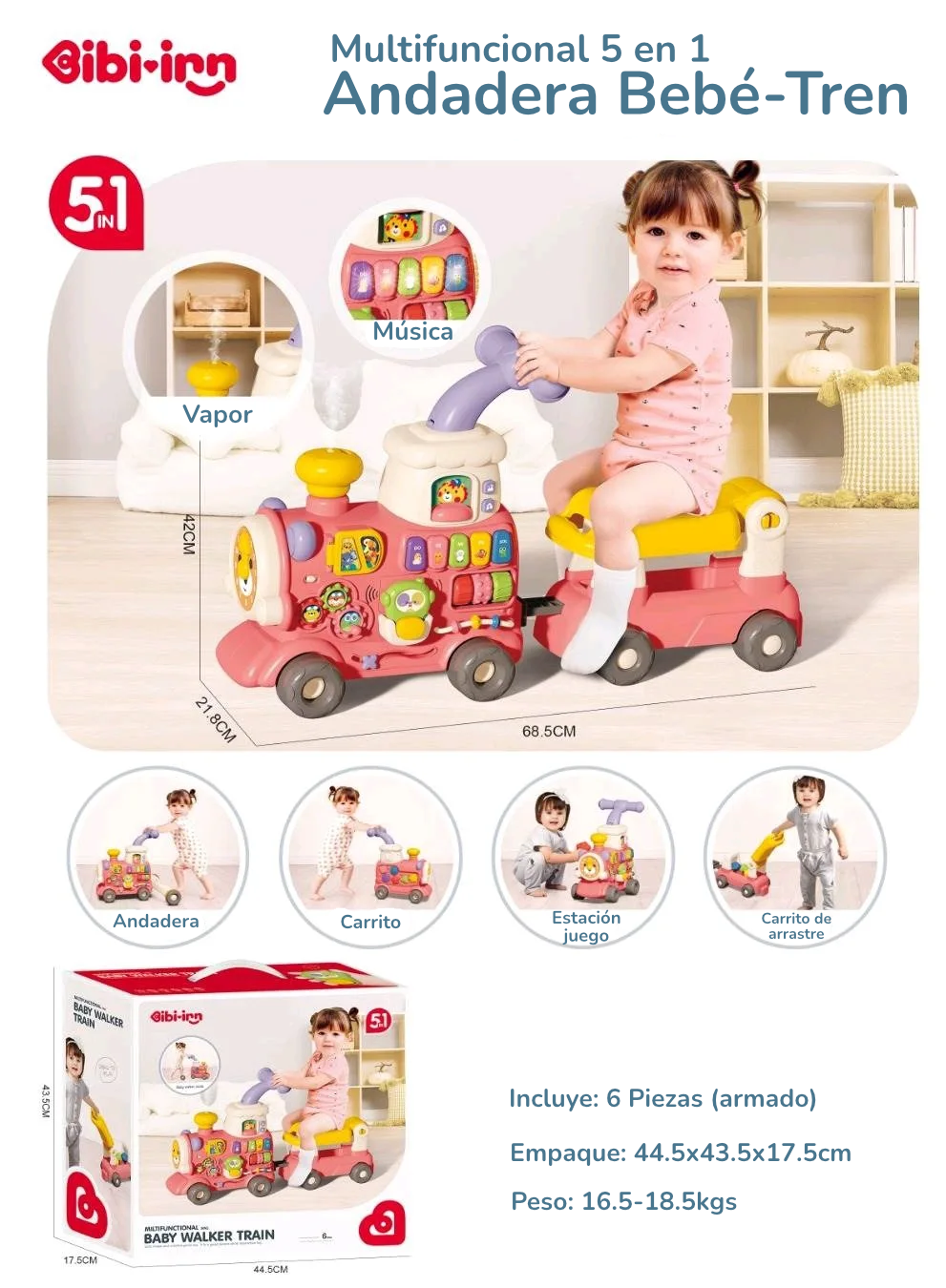 Andadera bebé Tren de Actividades Montessori y Centro de Aprendizaje Temprano – Primeros Pasos y Diversión Educativa