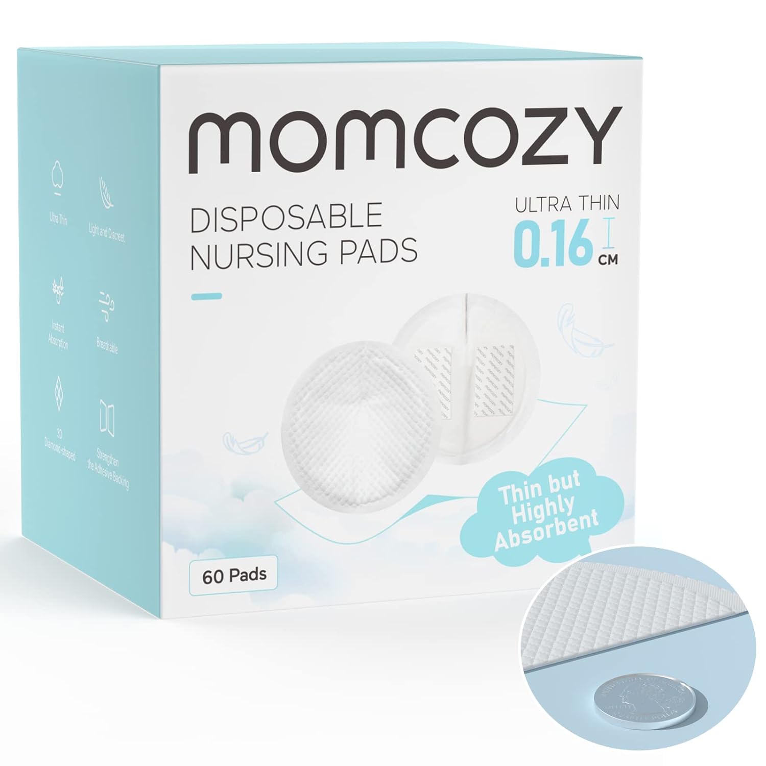 Almohadillas de Lactancia Desechables Momcozy (60,120,200 piezas)| Ultra Finas, Absorción Rápida y Transpirables