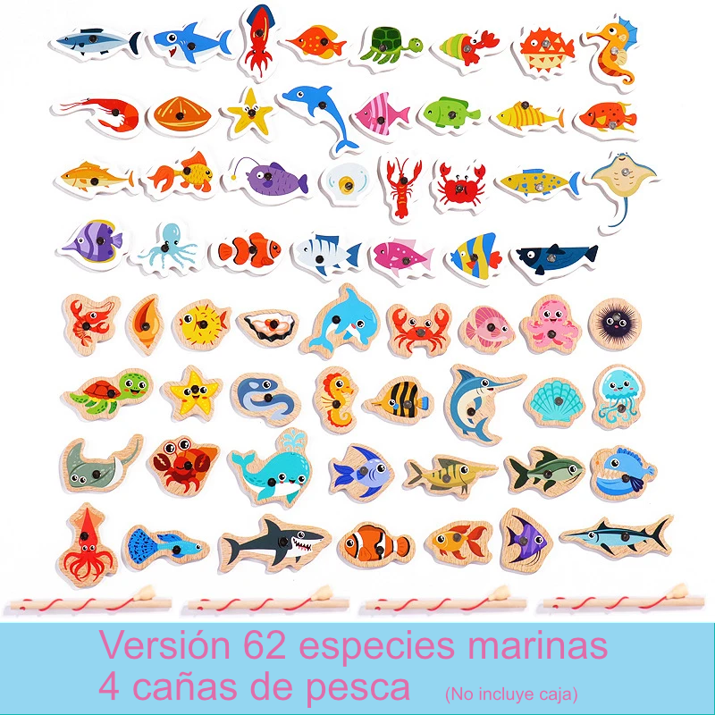 Juego de Pesca Magnética de Madera Montessori | Aprendizaje de Vida Marina