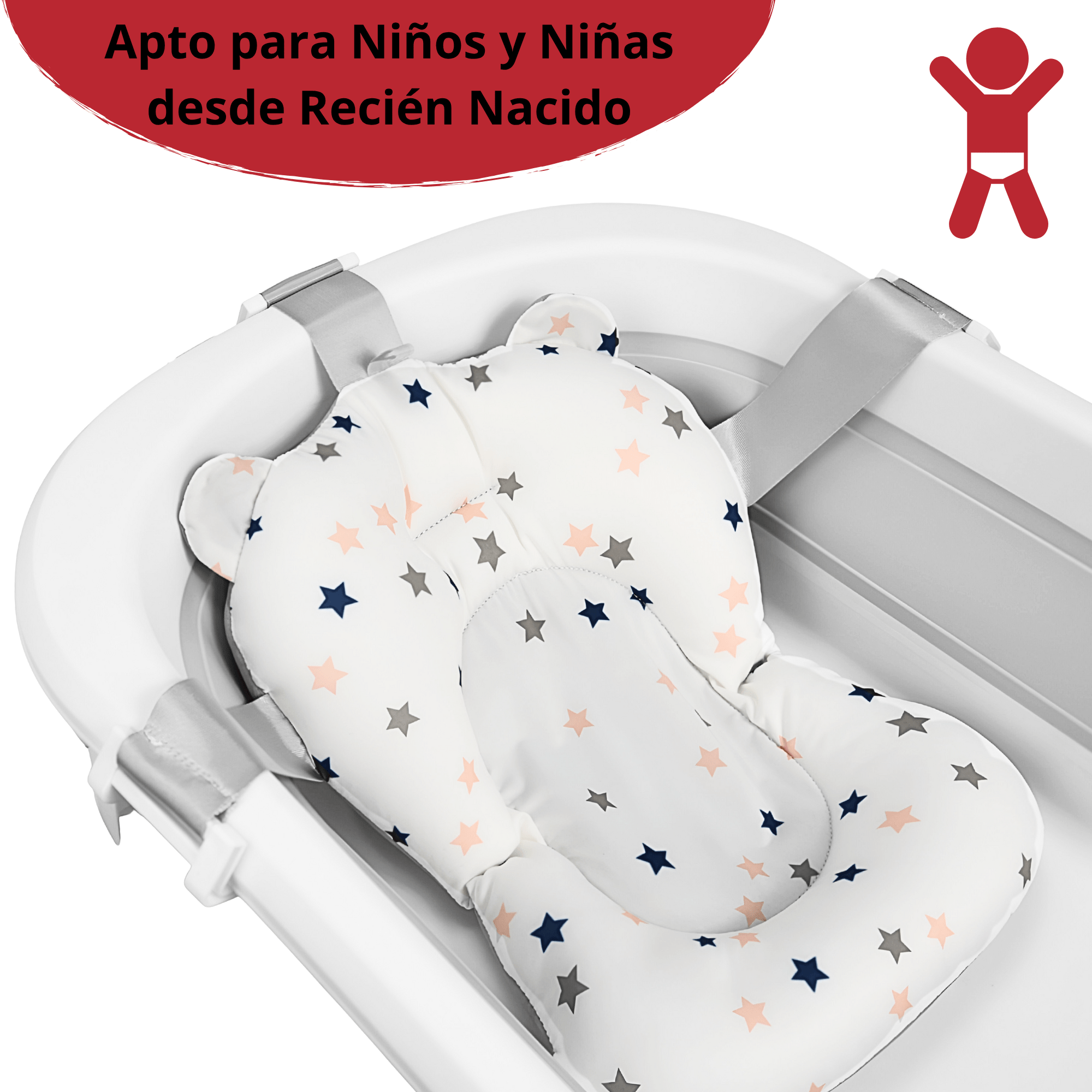 Bañera Plegable Portátil con Termómetro Integrado y Cojín (0-12 Meses)