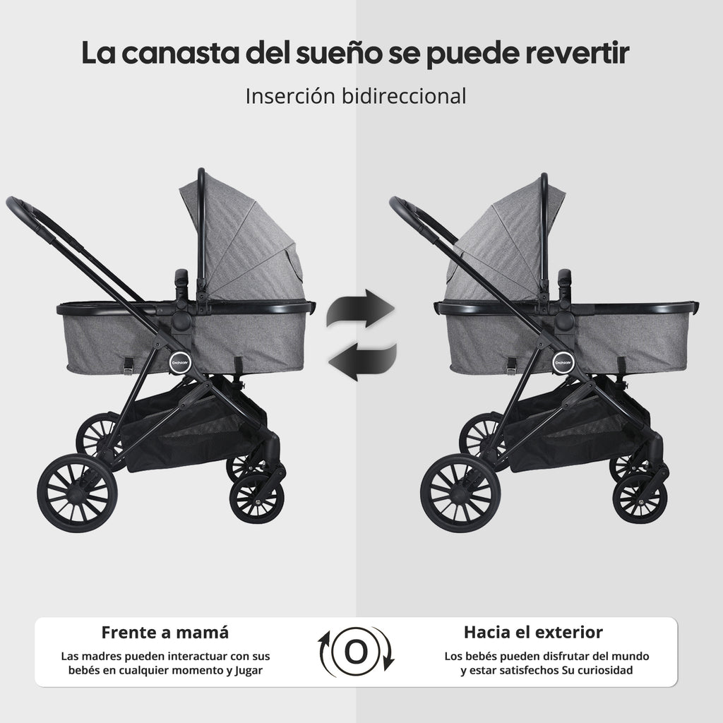 Carriola de Bebé Convertible 5 en 1 Plegable con Asiento Reversible y Amortiguación Premium