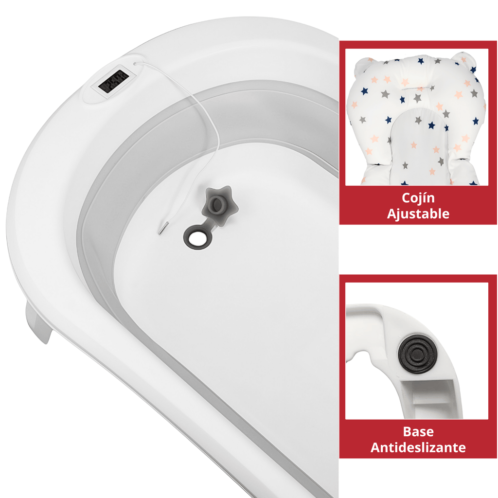 Bañera Plegable Portátil con Termómetro Integrado y Cojín (0-12 Meses)