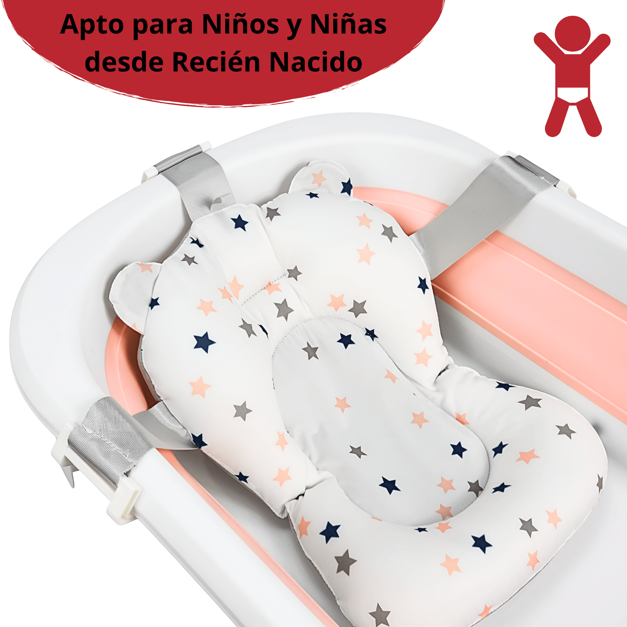 Bañera Plegable Portátil con Termómetro Integrado y Cojín (0-12 Meses)