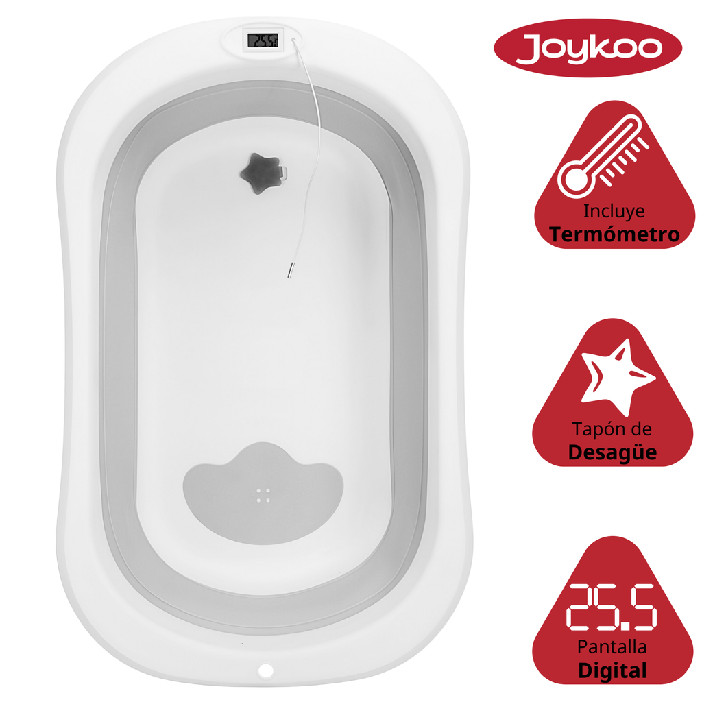 Bañera Plegable Portátil con Termómetro Integrado y Cojín (0-12 Meses)