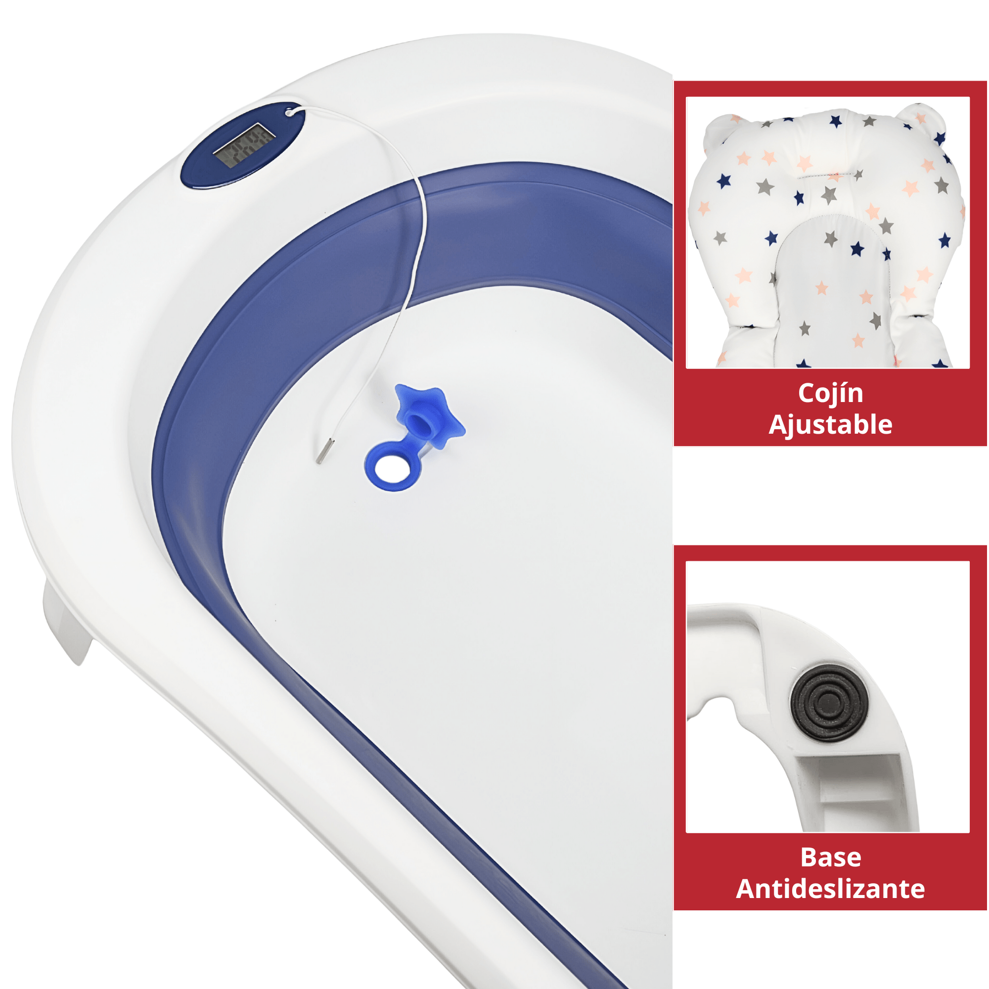 Bañera Plegable Portátil con Termómetro Integrado y Cojín (0-12 Meses)