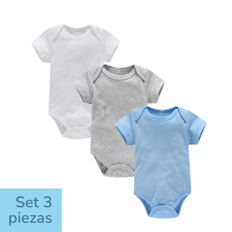 Set de 3 Bodys de Algodón 100% - Manga Corta y Color Sólido (Unisex)