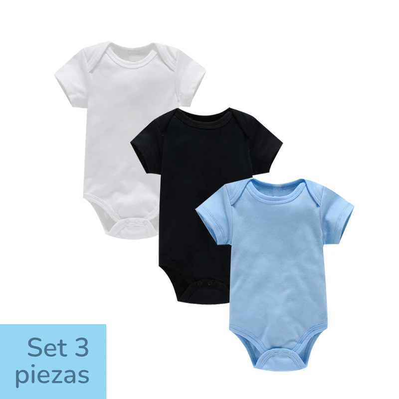 Set de 3 Bodys de Algodón 100% - Manga Corta y Color Sólido (Unisex)