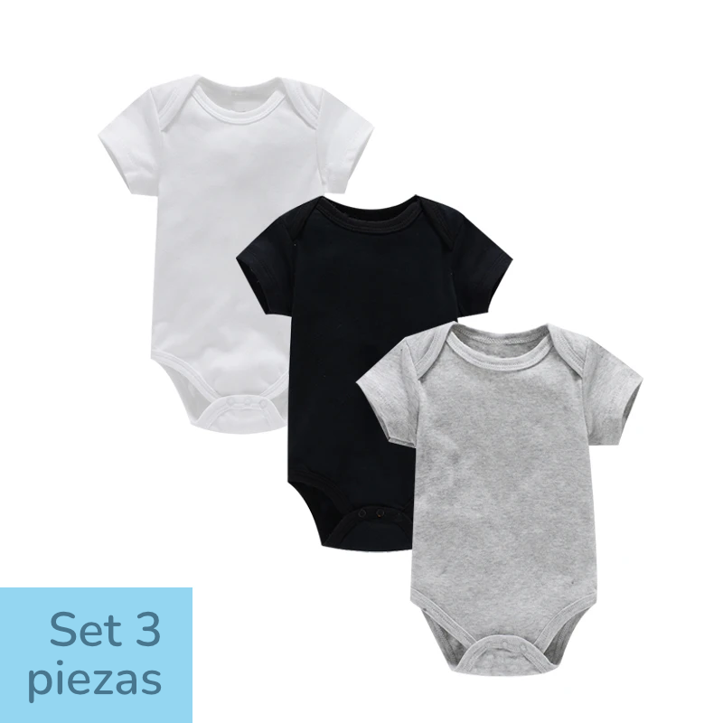 Set de 3 Bodys de Algodón 100% - Manga Corta y Color Sólido (Unisex)