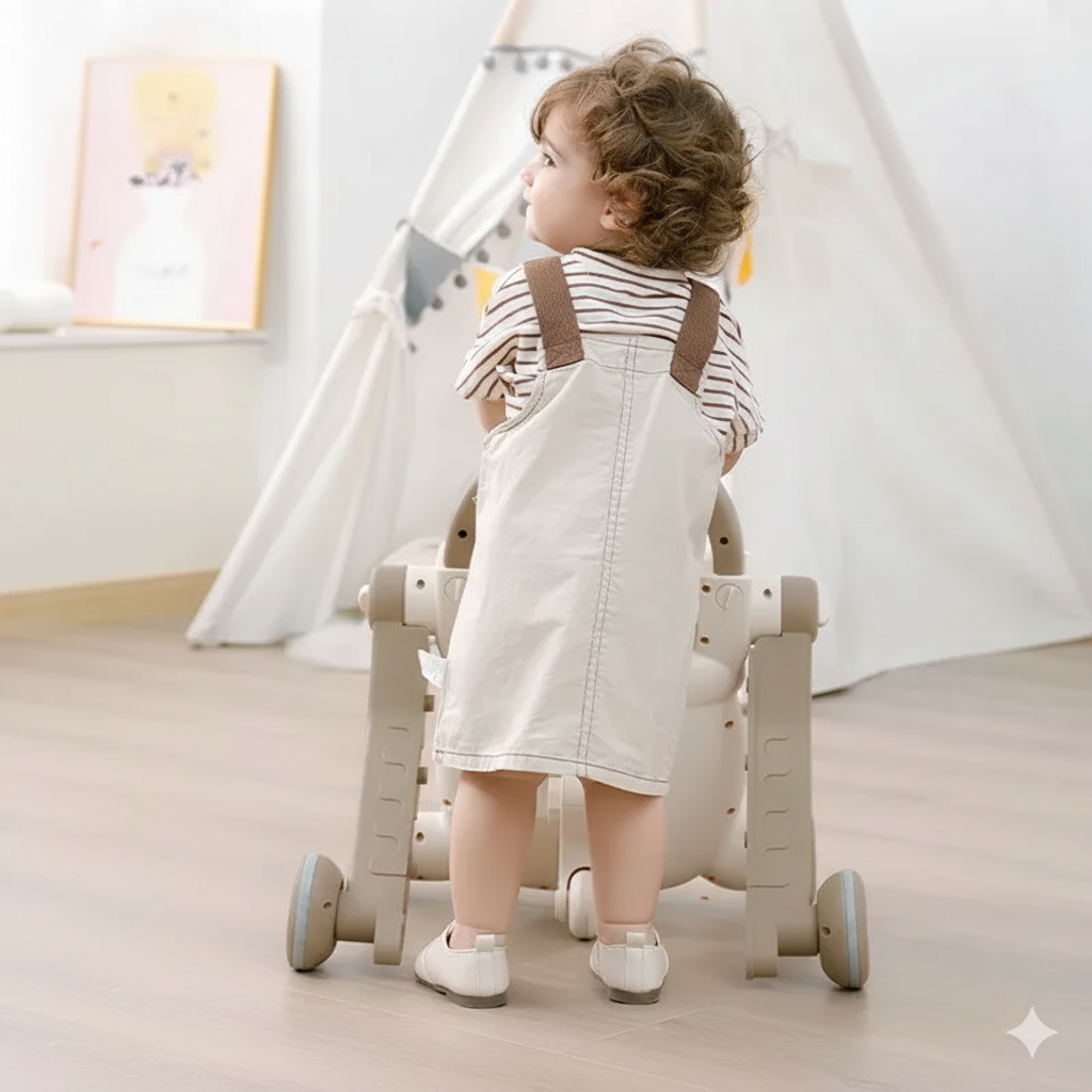 Andadera Bebé 3 en 1 Osito Encantador: Sentado a Caminar, Antivuelco y Multifuncional – Primeros Pasos Seguros