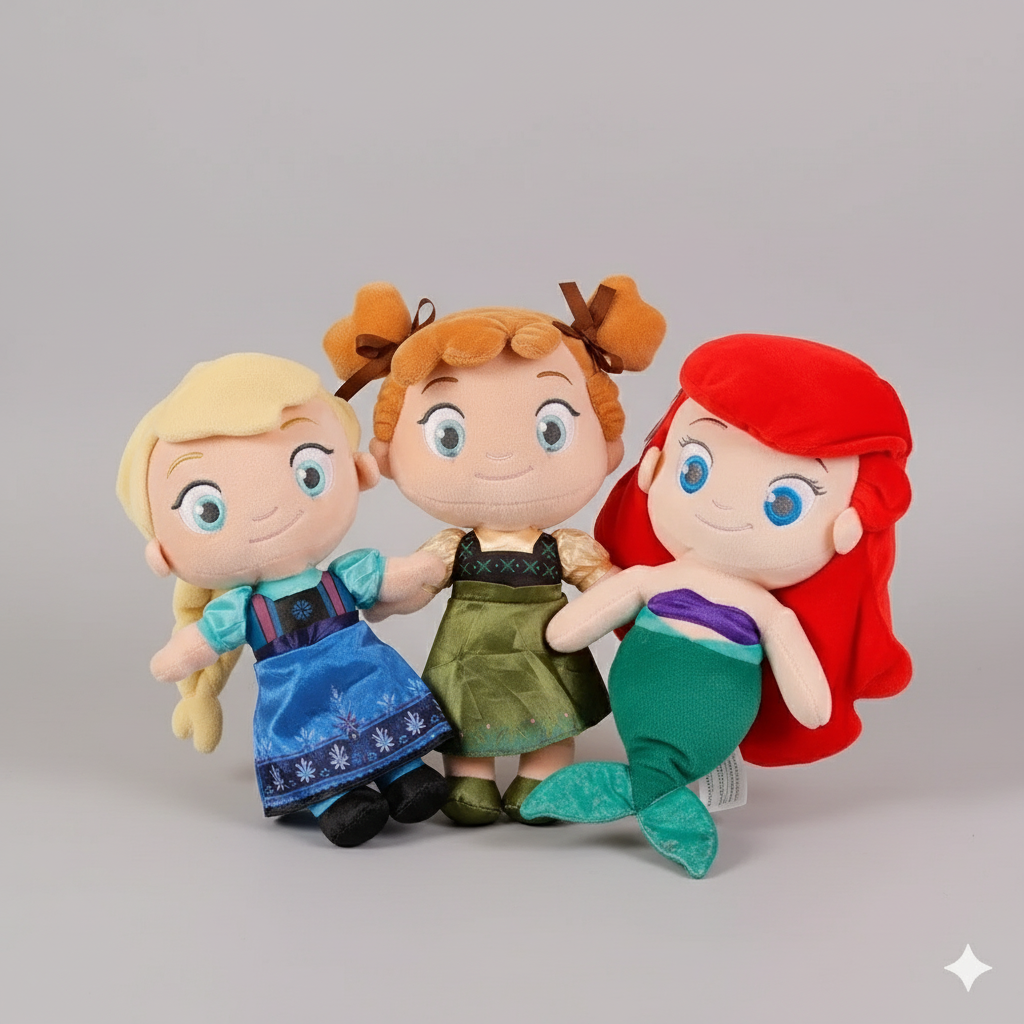 Muñecas de Peluche Disney Princesas (30 cm): Ariel, Anna y Elsa