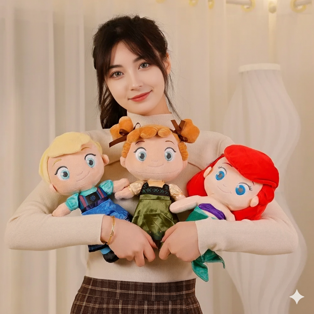 Muñecas de Peluche Disney Princesas (30 cm): Ariel, Anna y Elsa
