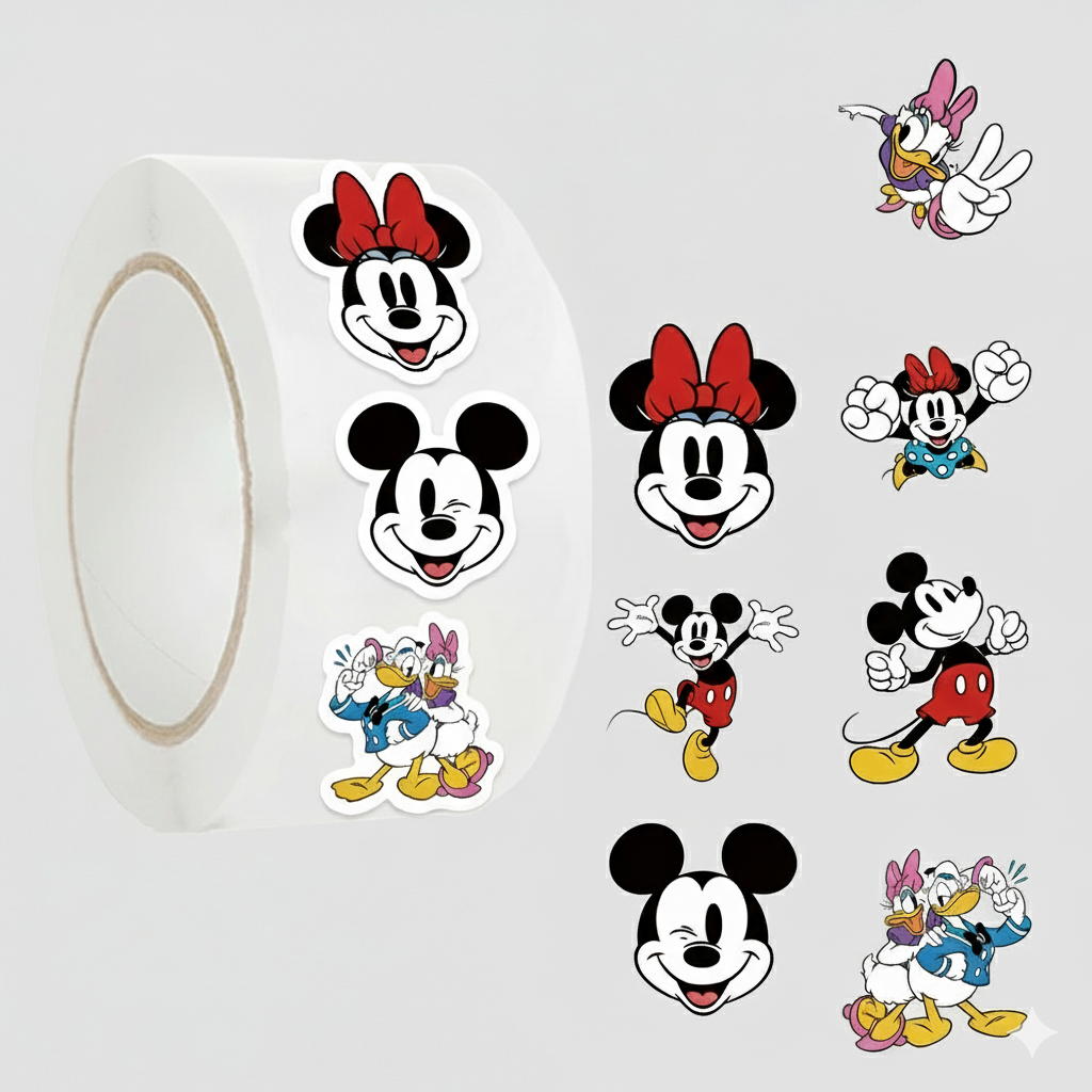 Rollo de 500 Pegatinas Disney: Mickey, Minnie y Amigos | Decoración DIY y Recompensas