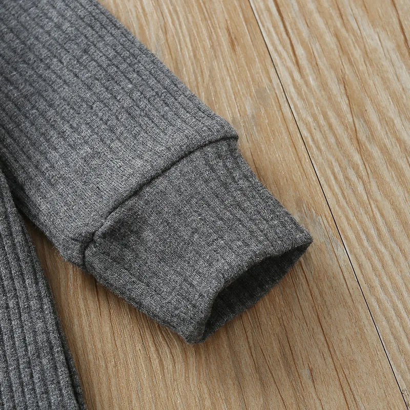 Mameluco de Algodón Acanalado de Manga Larga - Básico de Primavera/Otoño