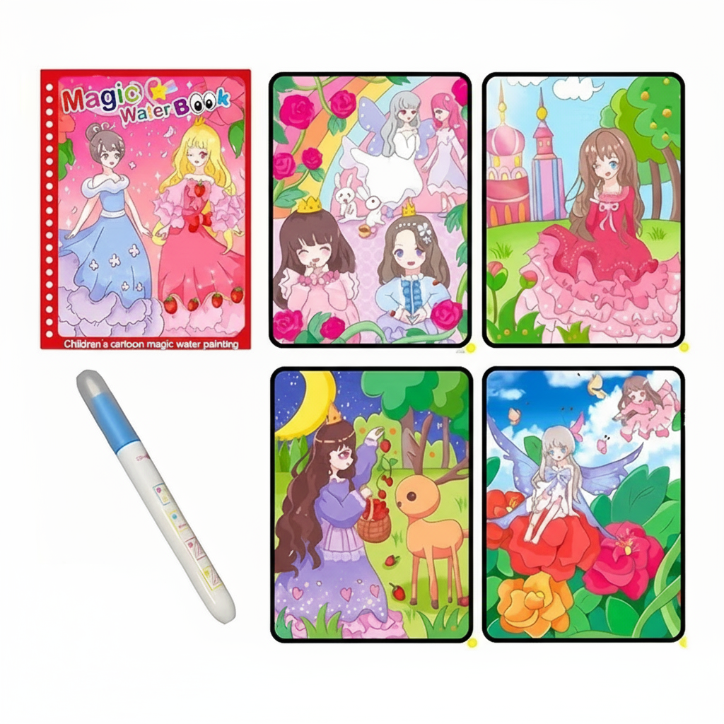 Libro Mágico para Colorear con Agua | Reutilizable 5 Páginas | Cero Desorden