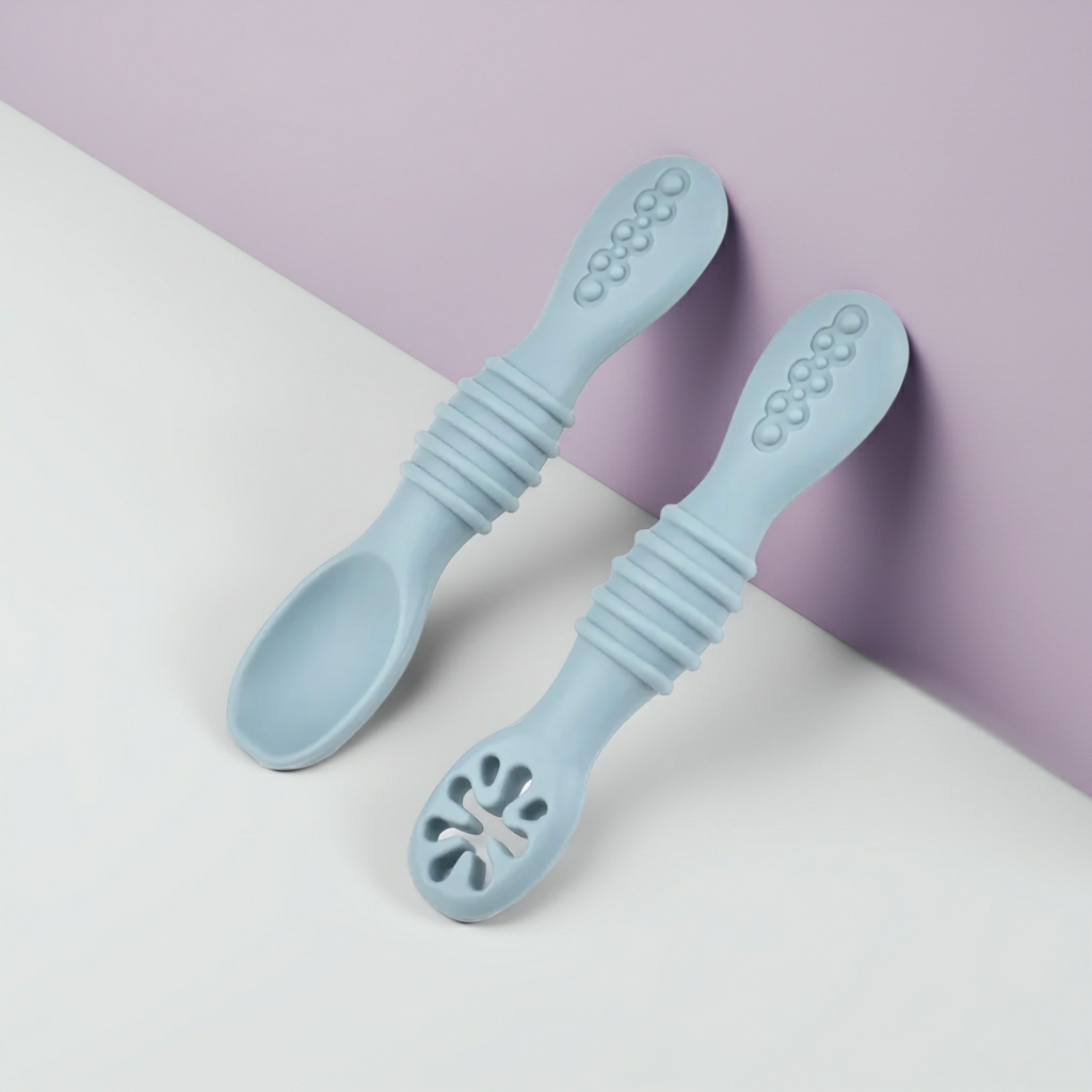 Set de Entrenamiento BLW 2-en-1 | Cuchara y Tenedor Machacador de Silicona