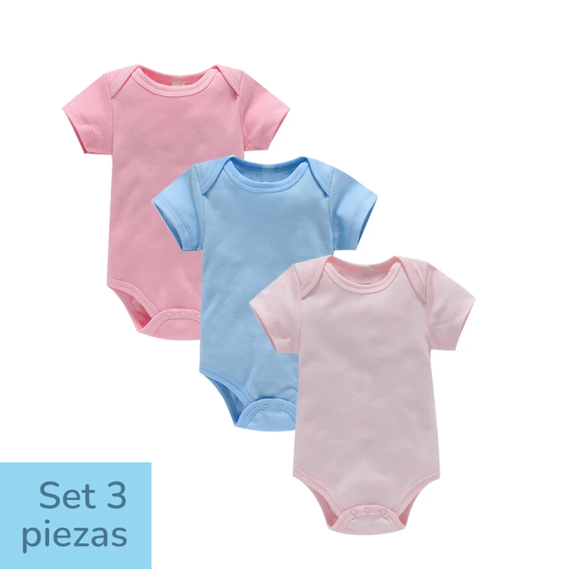 Set de 3 Bodys de Algodón 100% - Manga Corta y Color Sólido (Unisex)