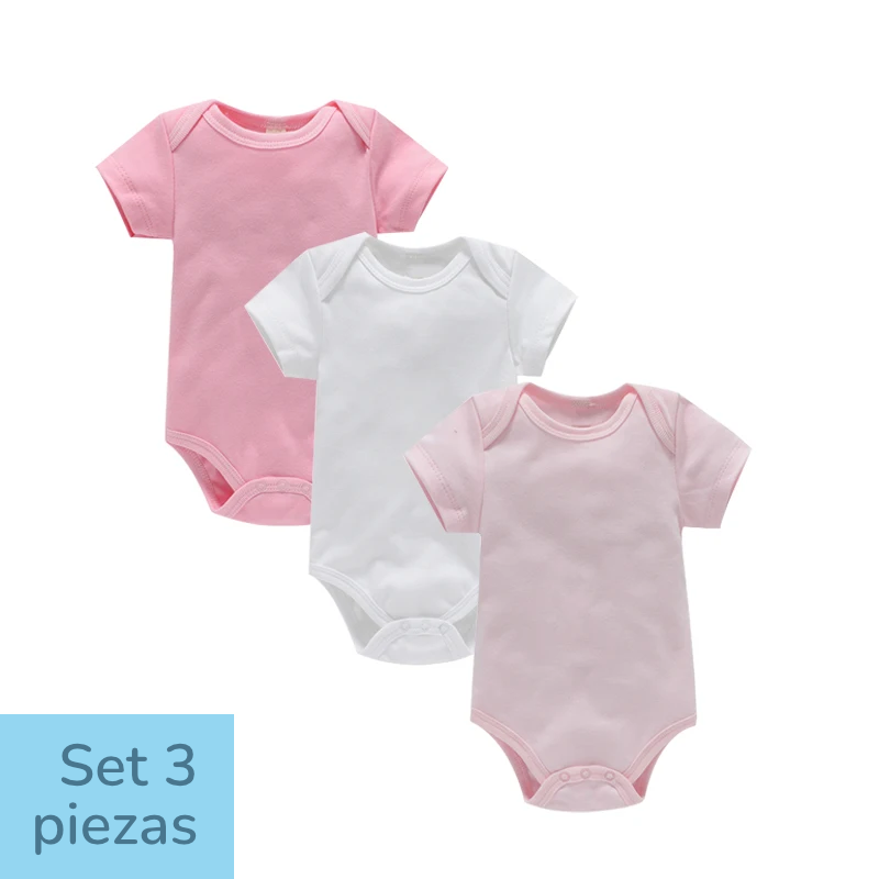 Set de 3 Bodys de Algodón 100% - Manga Corta y Color Sólido (Unisex)
