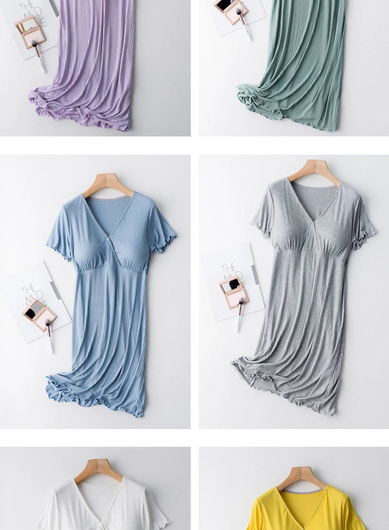 Camisón de Lactancia Premium | Vestido de Embarazo, Pijama Holgado con Soporte de Busto