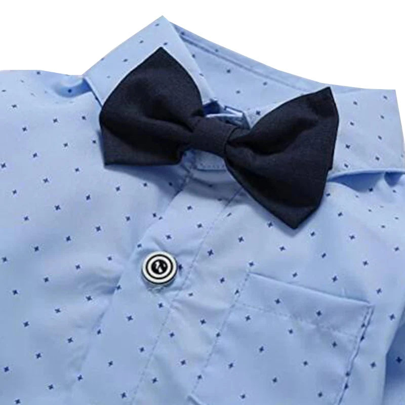 Conjunto de Boda y Fiesta Formal: Mameluco, Pantalón, Tirantes y Moño (3-24M)