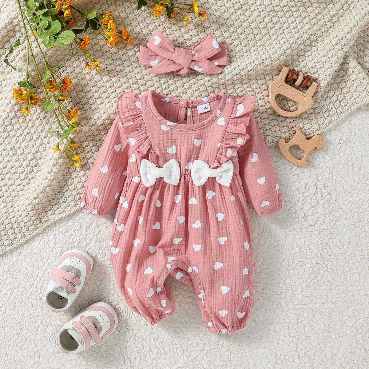 Mameluco de niña diseño Floral (0-6M): Comodidad 100% Algodón y Diadema a Juego