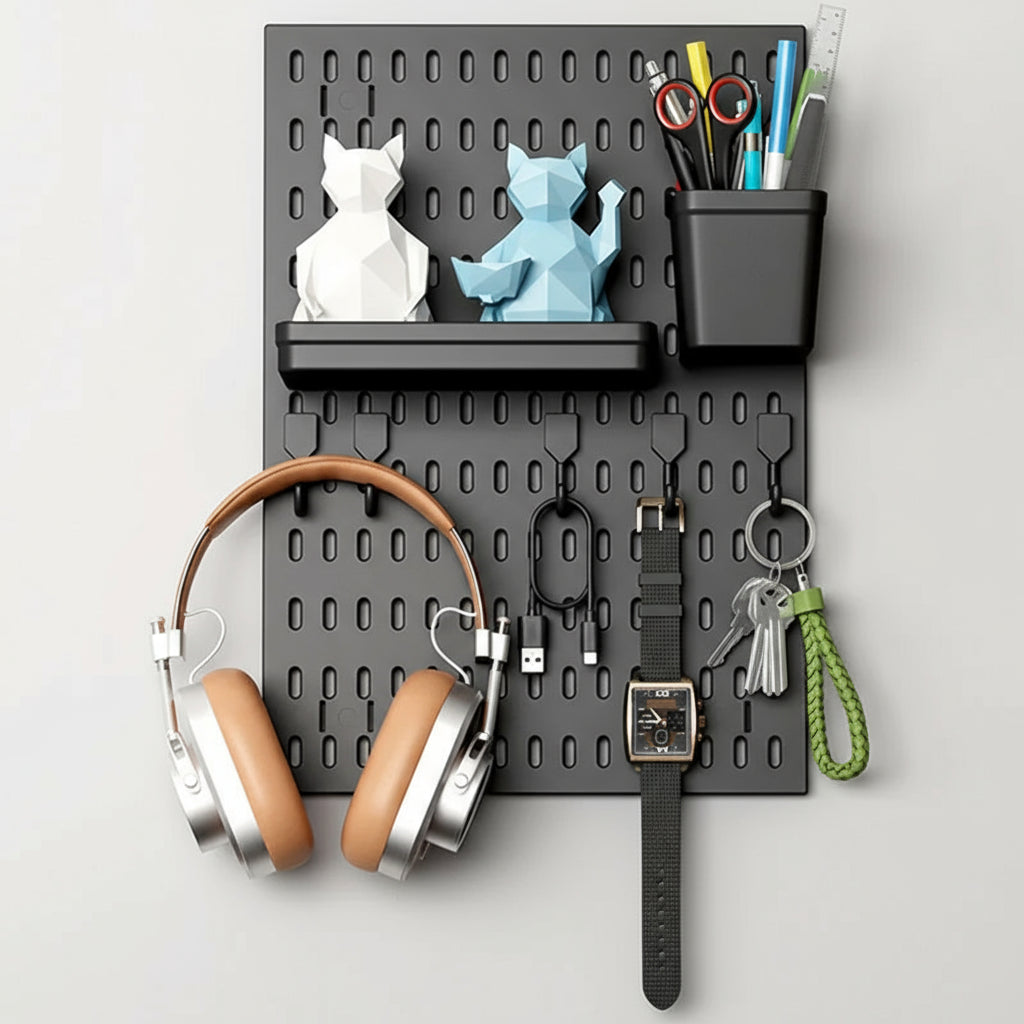 Tablero perforado para decoración de pared.