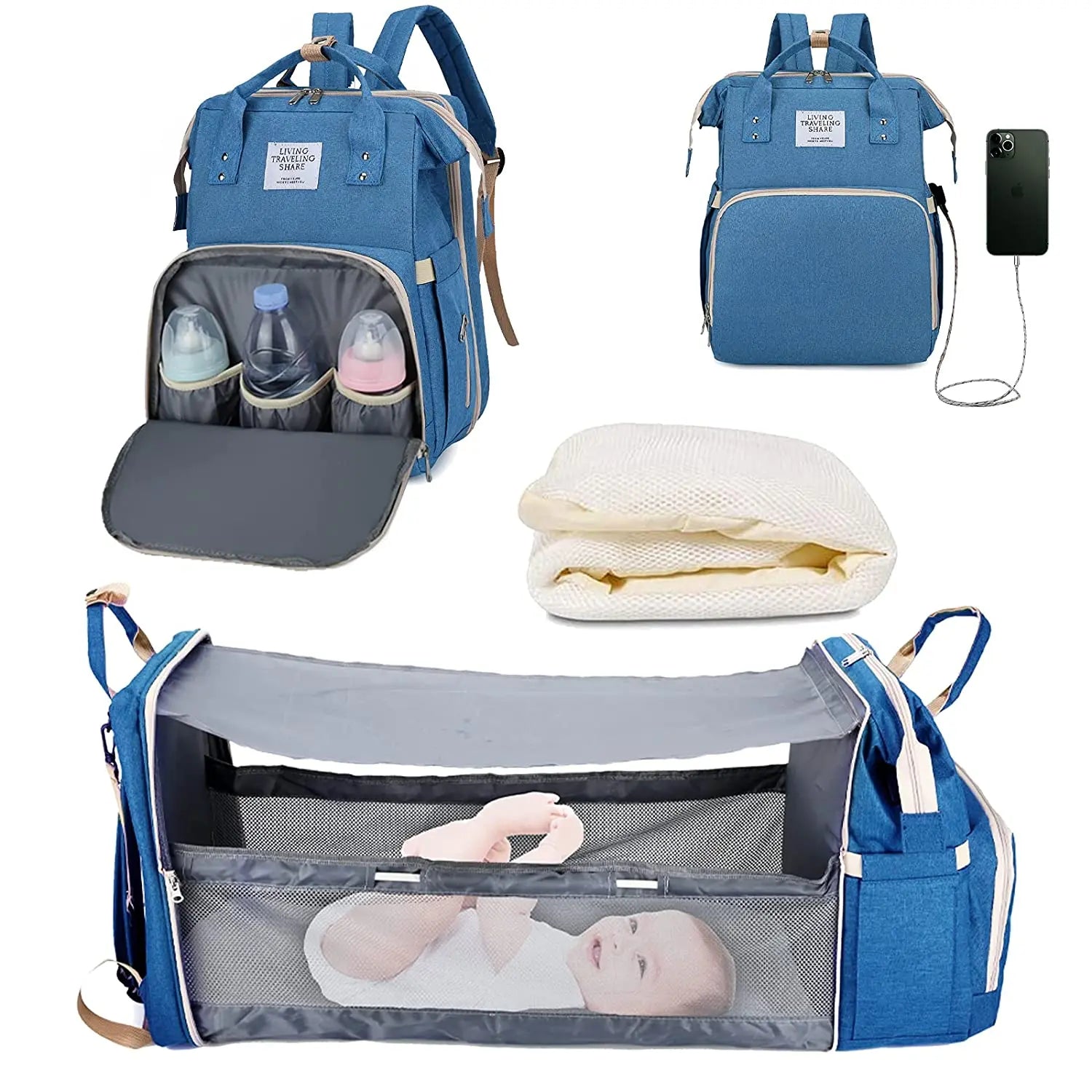 Pañalera Convertible a Cuna Colecho Portátil | Impermeable, Térmica y con Puerto USB