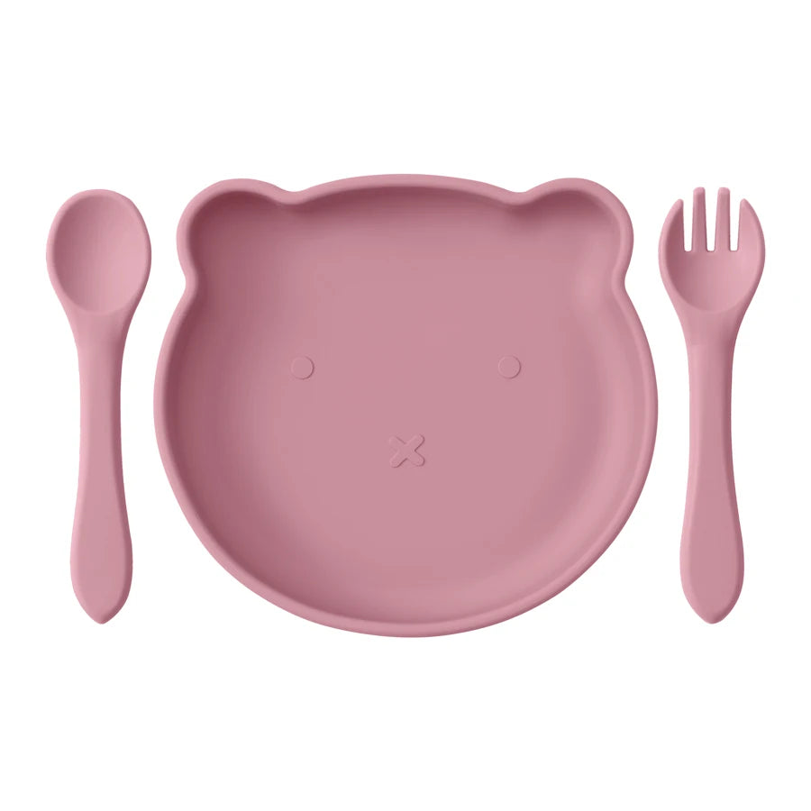  Vajilla para niños o bebé de silicona, plato con ventosa de succión sin BPA's, cuchara y tenedor.