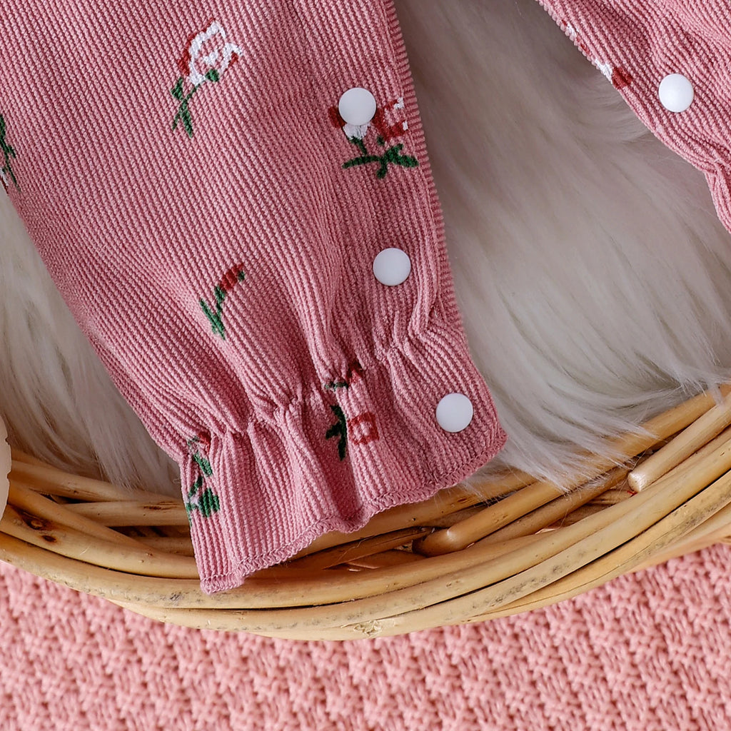 Conjunto Mameluco Floral de Pana: Estilo "Dos Piezas" y Diadema Chic