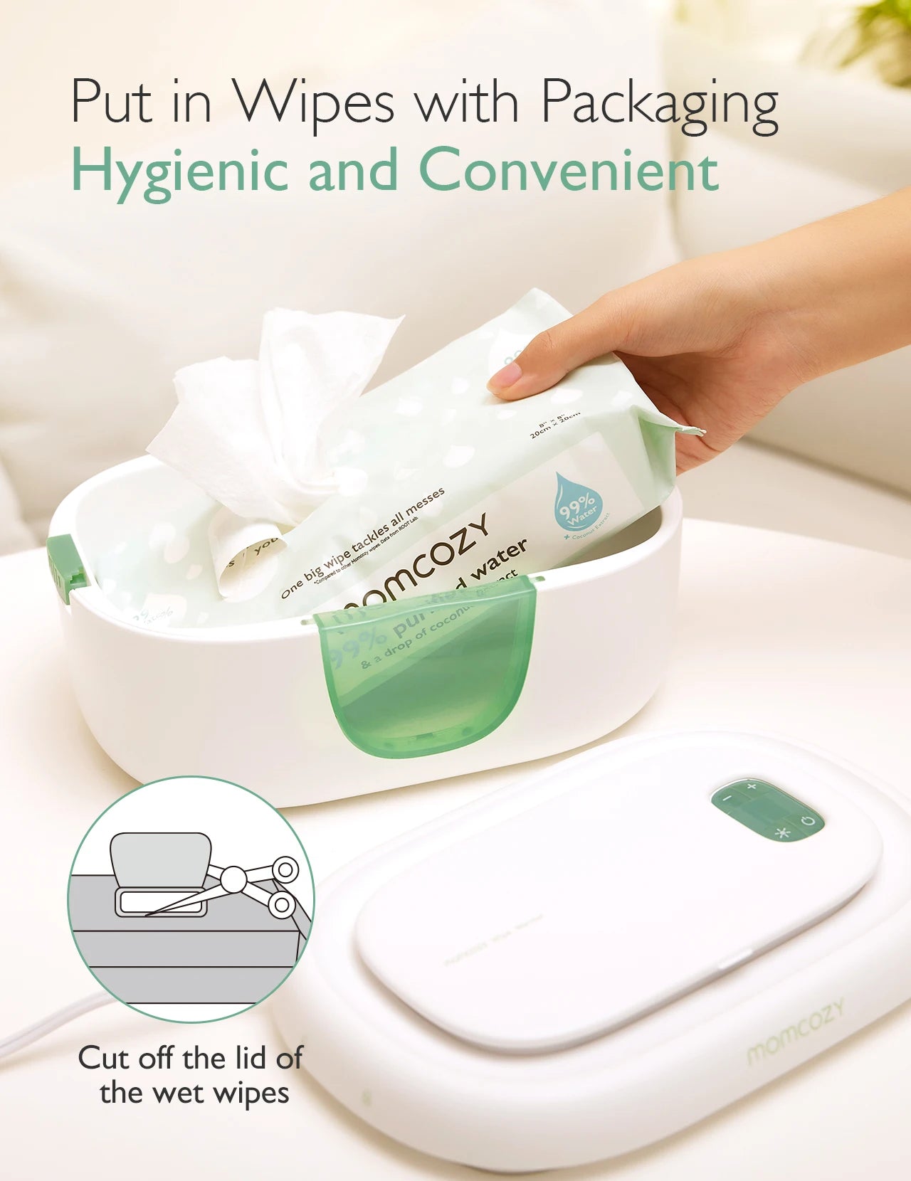 Calentador de Toallitas Momcozy | Calentamiento Rápido, 4 Modos de Temperatura y Luz Nocturna Ajustable