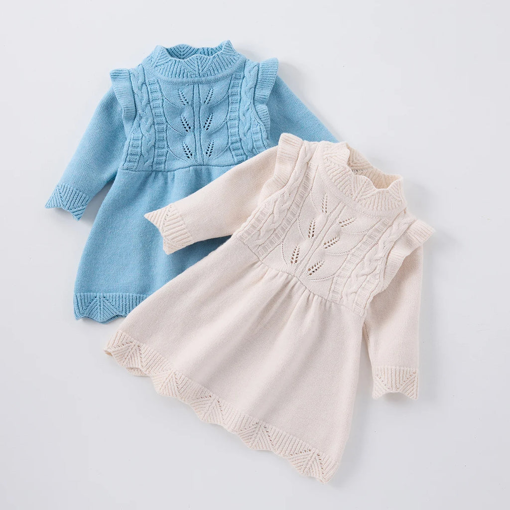 Vestido Tejido Calado para Bebé Niña| Dulzura y Estilo de Primavera  (0-18M)