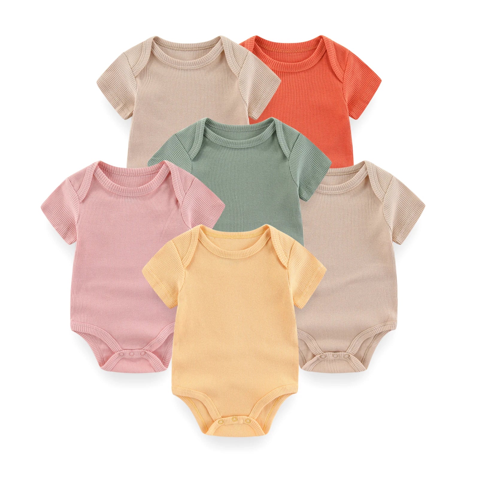 Set de 6 Bodys de Algodón Unisex - Manga Corta y Color Sólido (0-12M)