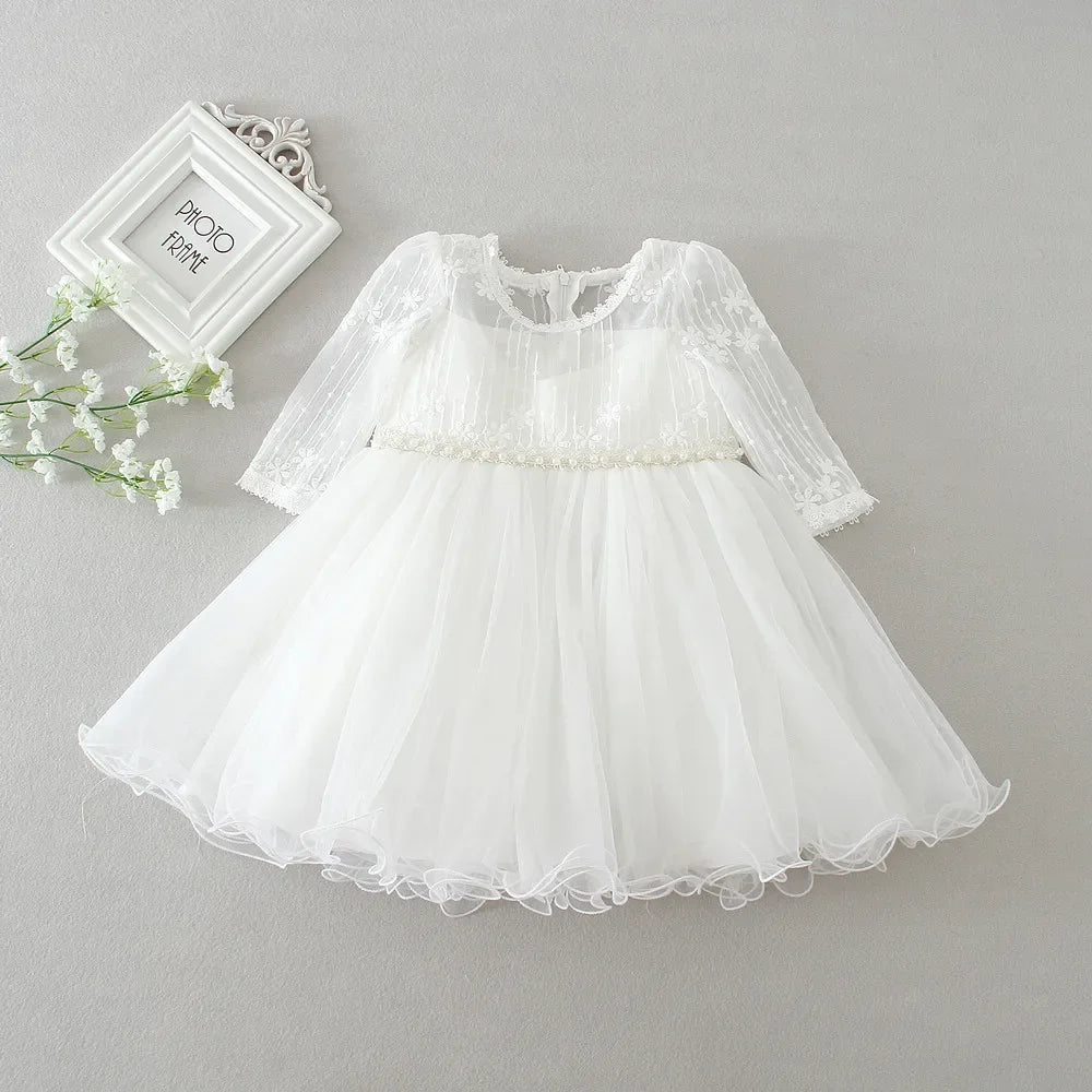 Vestido Blanco de Princesa para Bebé Niña | Bautizo, Boda y Primer Cumpleaños (0-24M)