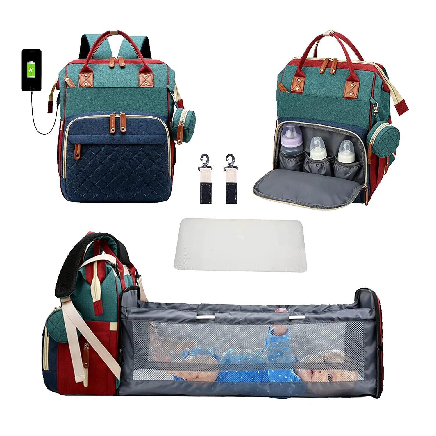 Pañalera Convertible a Cuna Colecho Portátil | Impermeable, Térmica y con Puerto USB