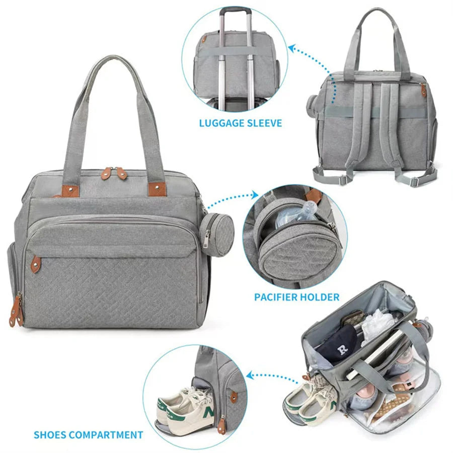 Bolso Pañalera de Maternidad | Espacioso, con Arnés para Maleta | ¡Lista para el Gran Día!