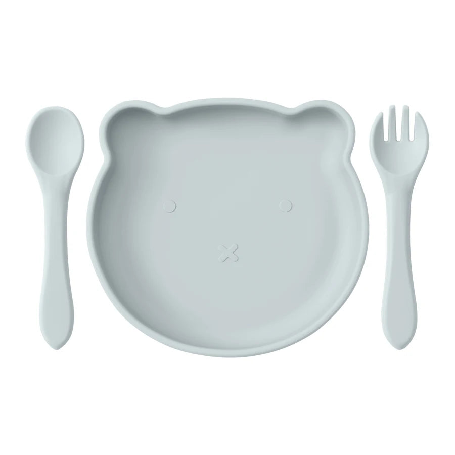  Vajilla para niños o bebé de silicona, plato con ventosa de succión sin BPA's, cuchara y tenedor.