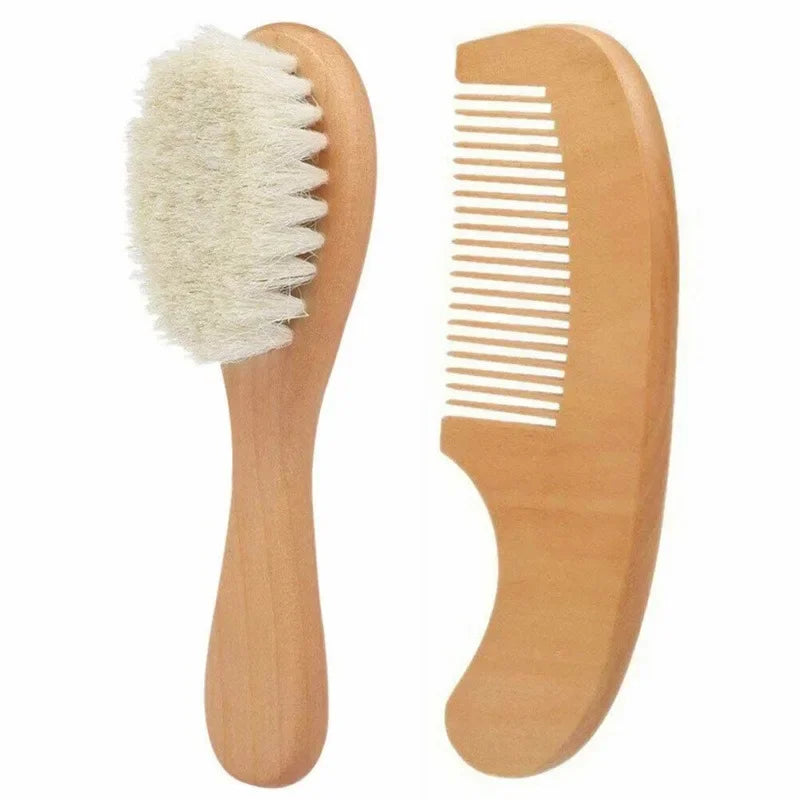 Set de Cuidado Bebe: Cepillo y Peine de Madera y Lana Natural