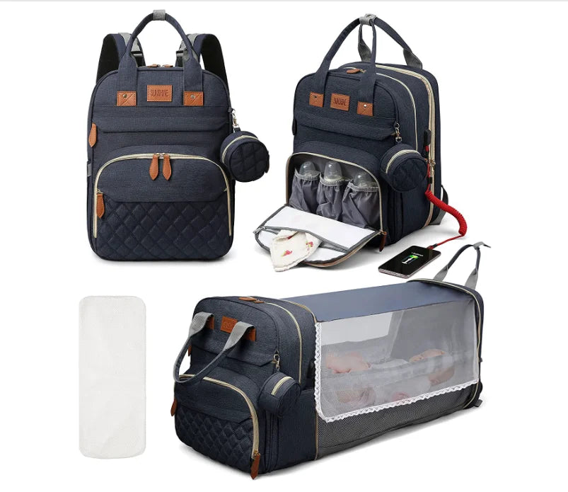 Pañalera Convertible a Cuna Colecho Portátil | Impermeable, Térmica y con Puerto USB