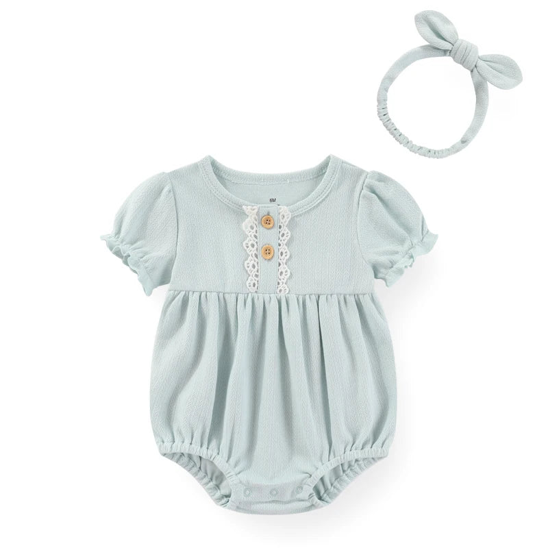 Conjunto de Body de Manga Corta + Diadema para Bebé Niña