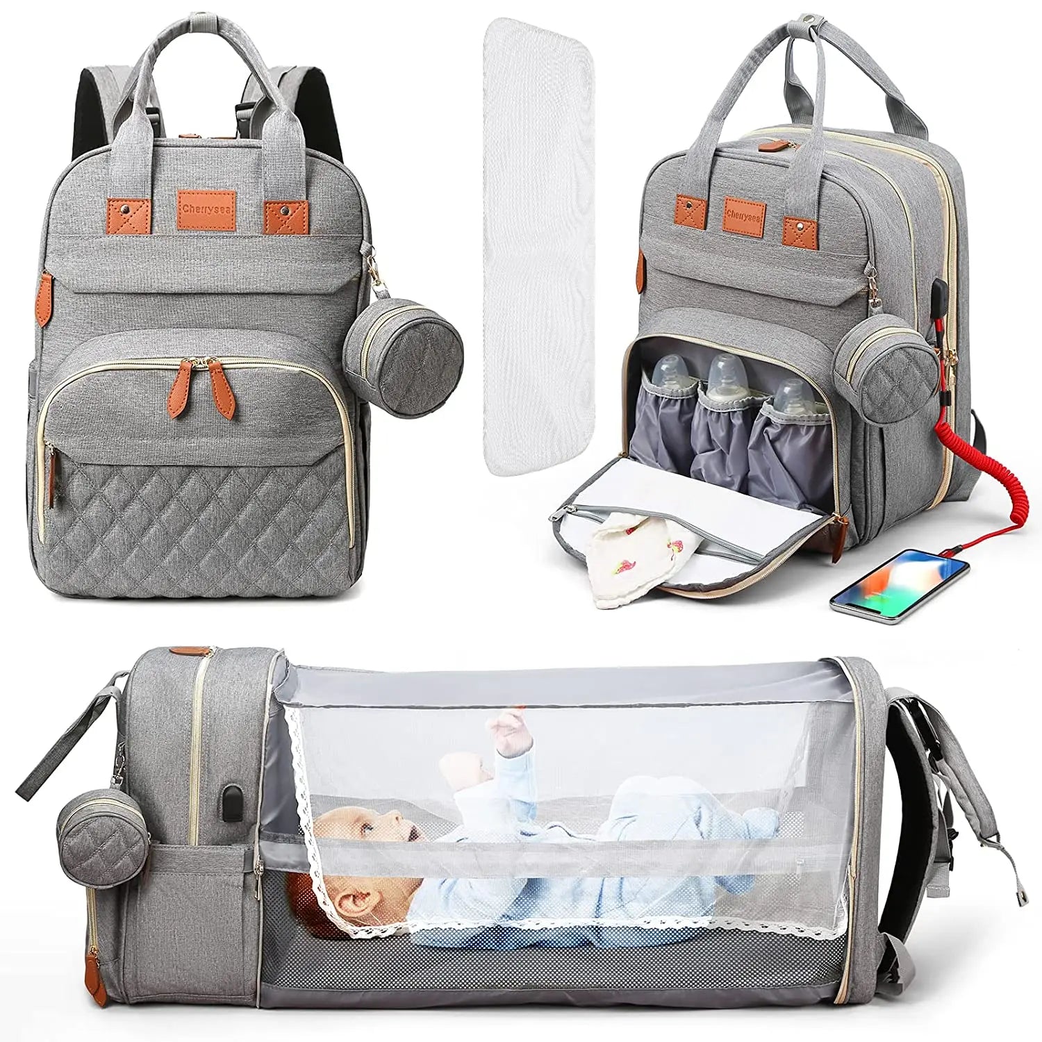 Pañalera Convertible a Cuna Colecho Portátil | Impermeable, Térmica y con Puerto USB